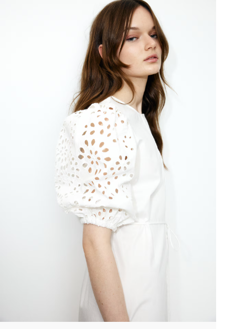 H&M Dress with Eyelet-Embroidered Sleeves, Medium