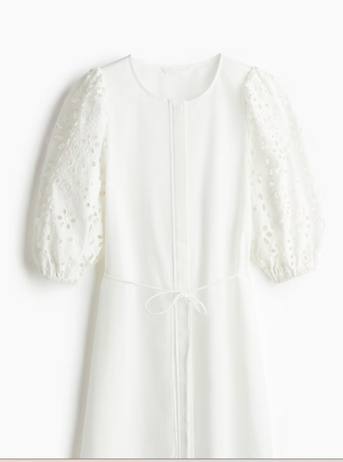 H&M Dress with Eyelet-Embroidered Sleeves, Medium