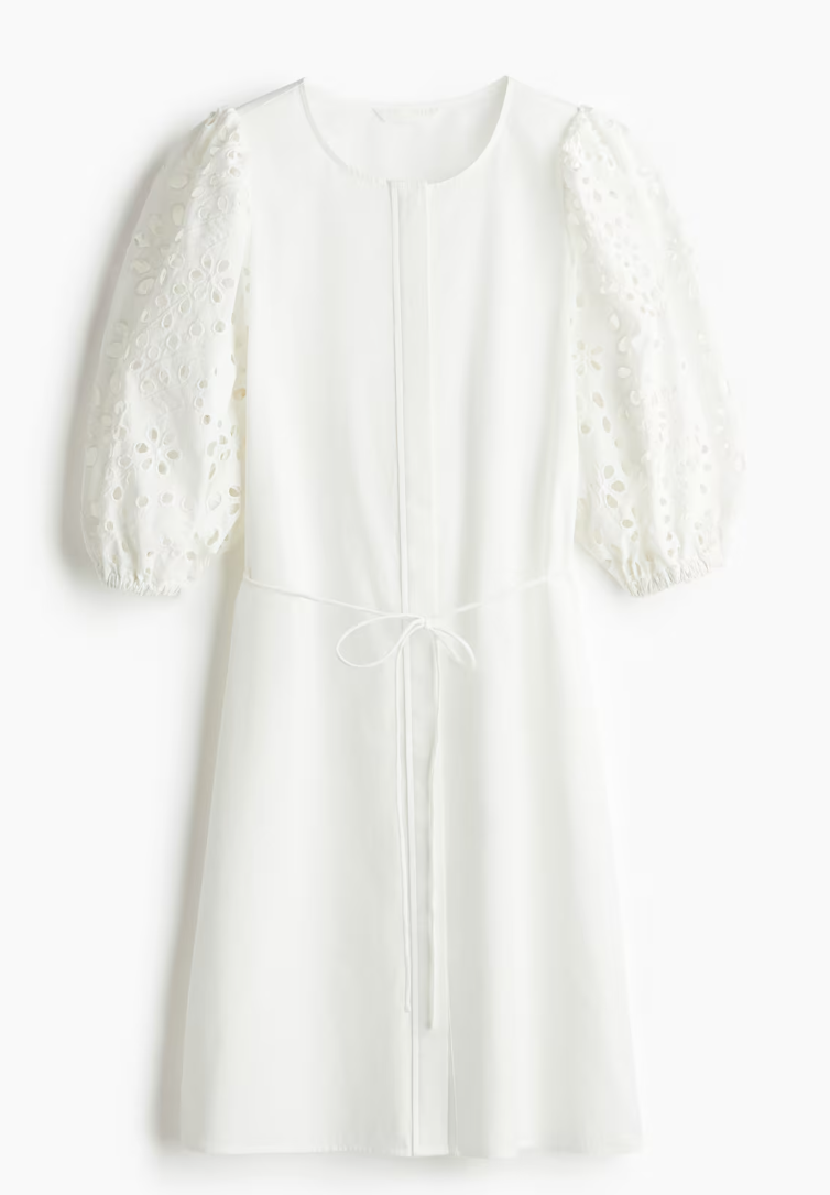H&M Dress with Eyelet-Embroidered Sleeves, Medium