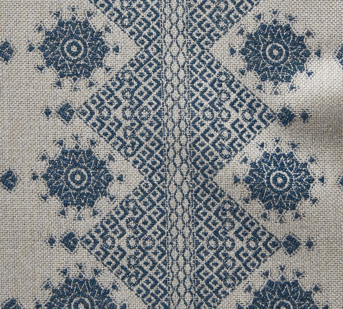 Carmania Pillow Cover in Indigo on Natural, Indoor Outdoor Pillows, Peter Dunham Textiles