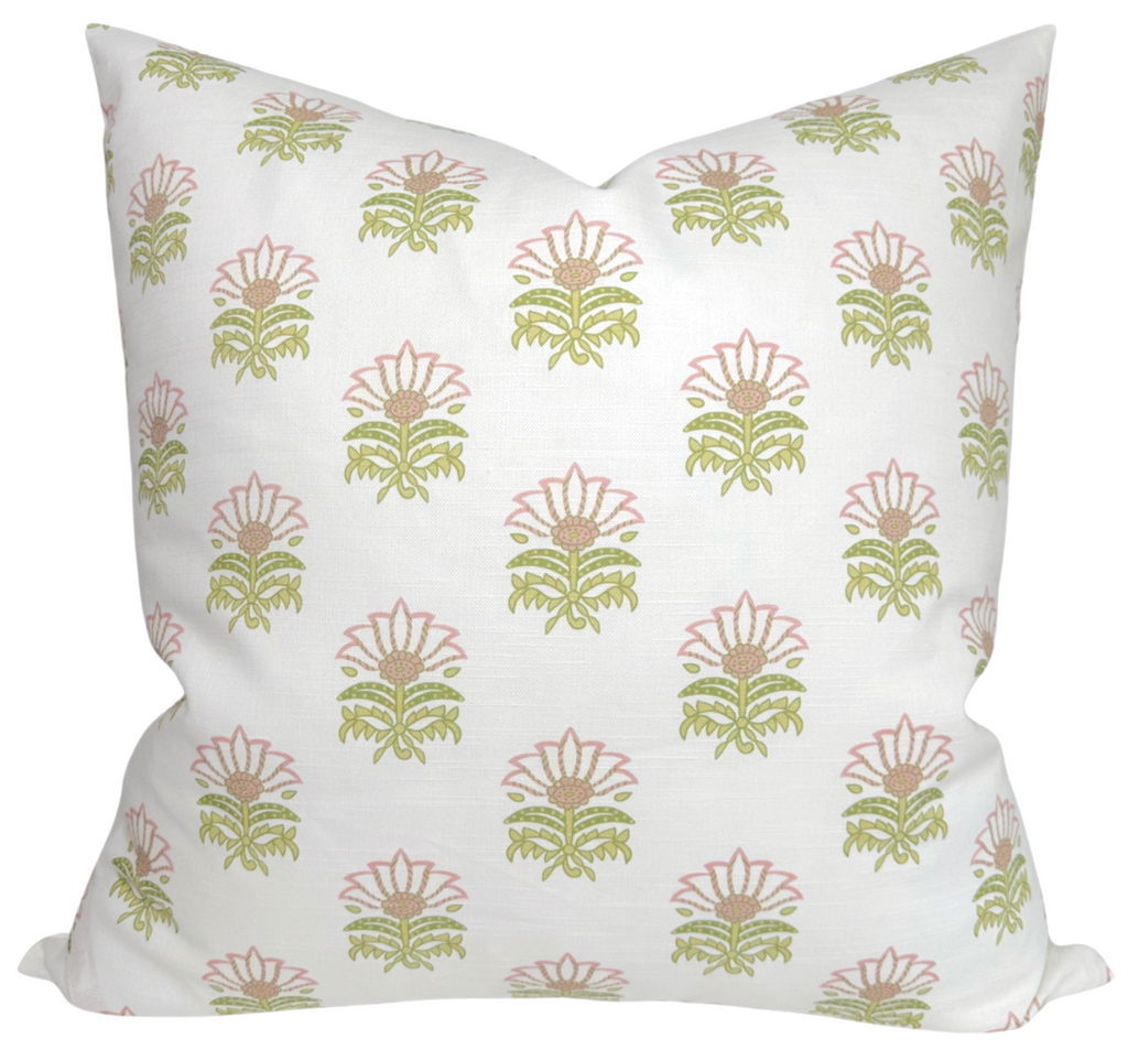 Milford Pillow Cover in Pink and Green, Thibaut Pillows