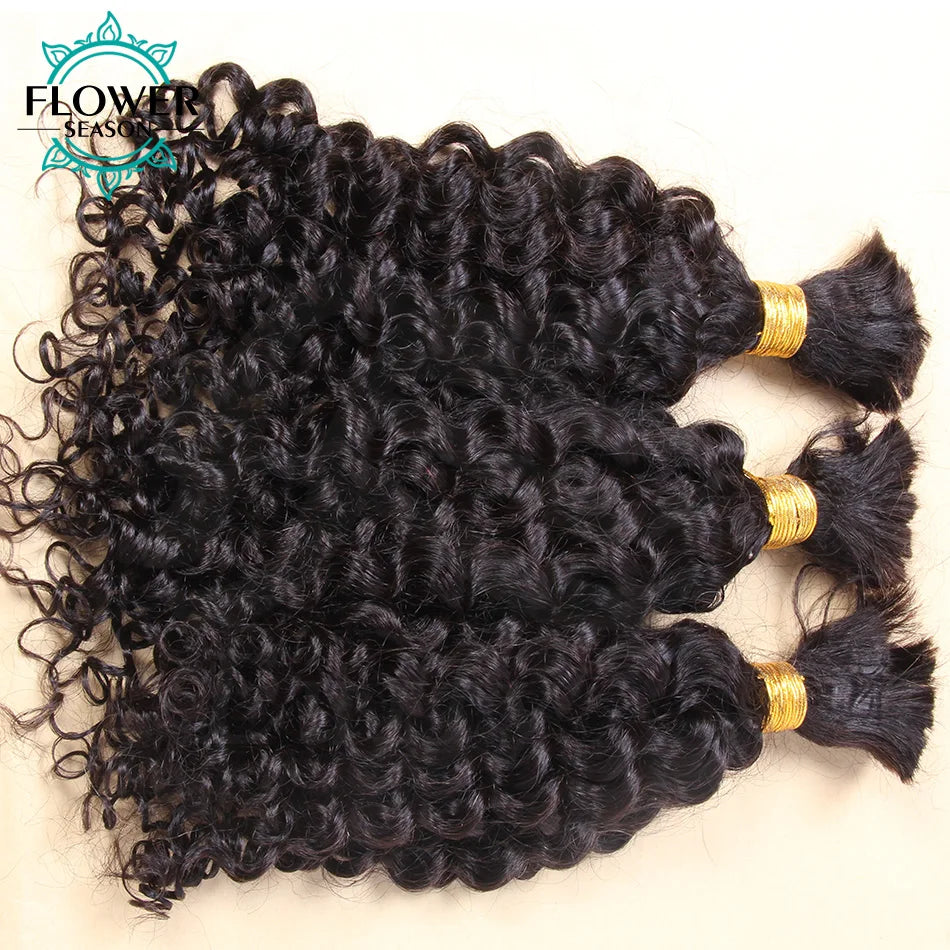 Bulk Human Hair For Braiding Wholesale Burmese Boho Braids Human Hair Extensions No Weft Double Drawn Curly Hair Bulk 3Bundles