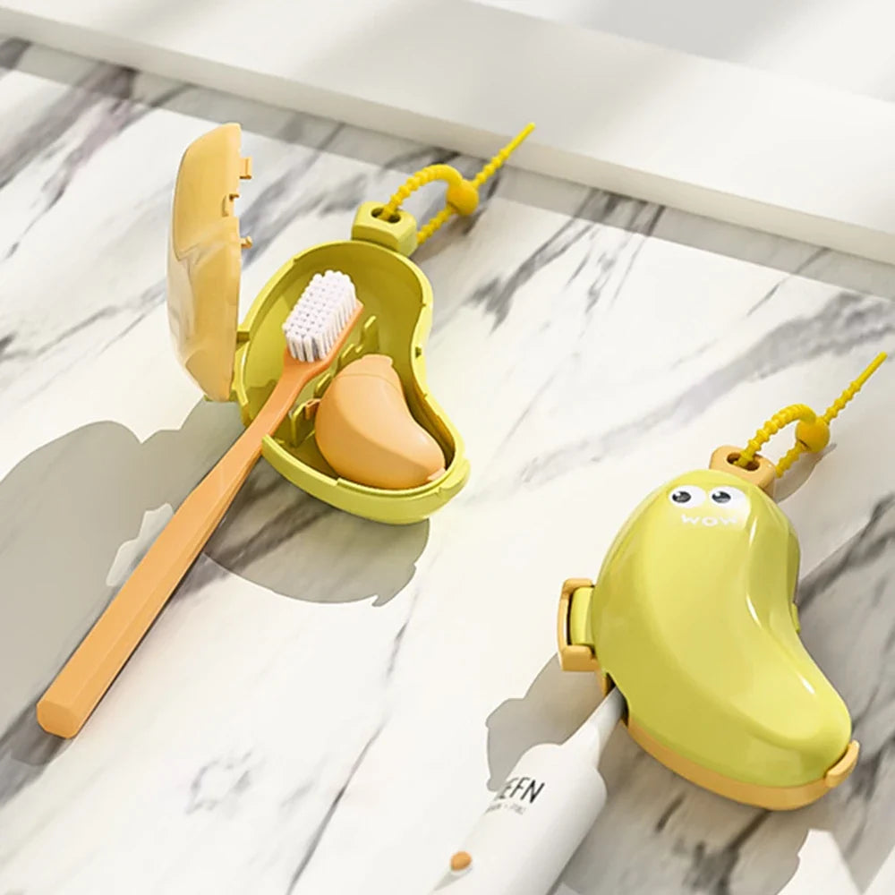 Banana Shape Toothbrush Cover & Toothpaste Travel Case, Silicone Dustproof Holder, Camping, Home
