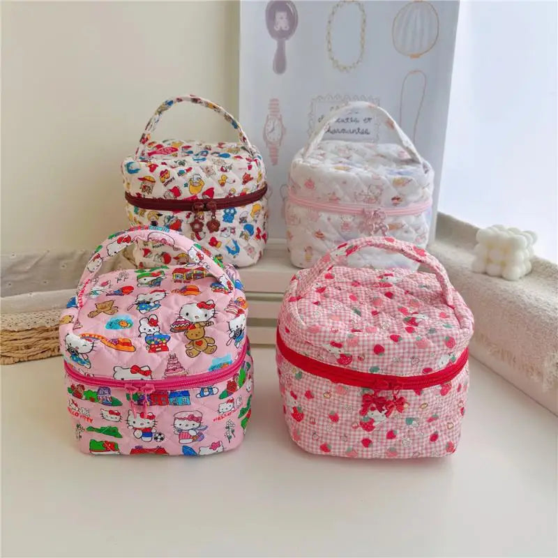 Hello Kitty Cartoon Printed Cotton Embroidered Makeup Bag Large Capacity Dormitory Cosmetics Travel Storage Bag  Present