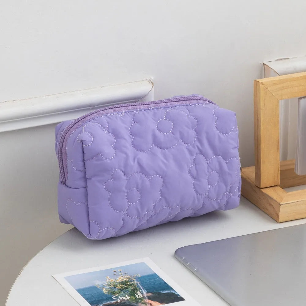 Trendy Large Capacity Corduroy Makeup Bag Travel Printed Toiletry Organizer Bag Makeup Brush Skincare Storage Bag for Women