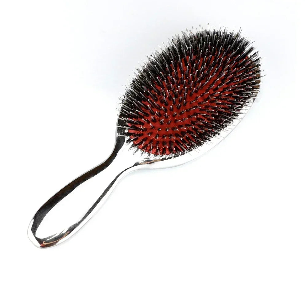 Premium Gold And Silver Boar Bristle Hair Brush Oval Paddle Anti Static Massage Comb For Hair Growth And Styling