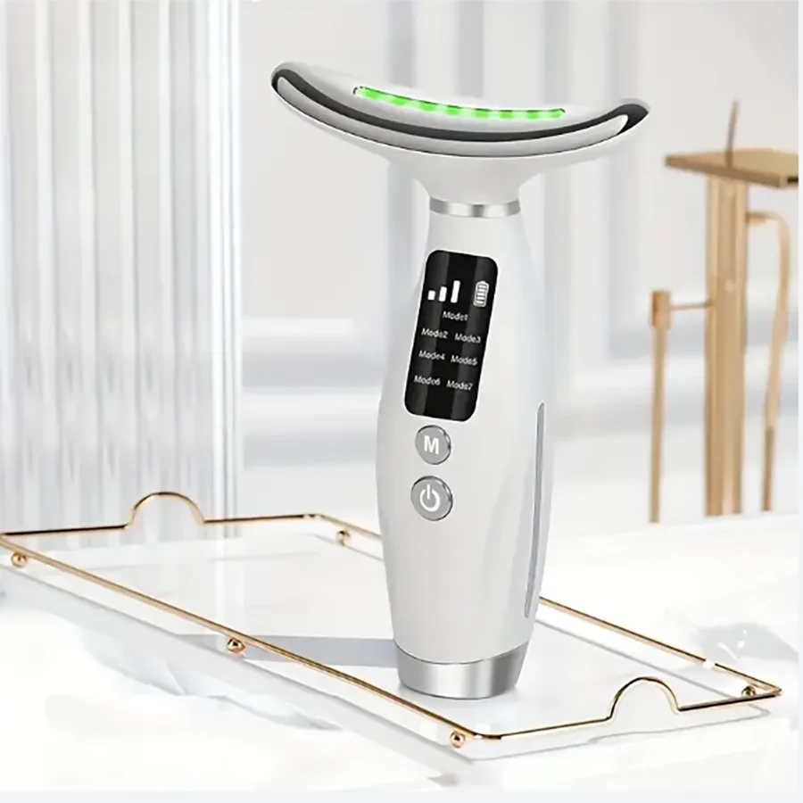 LED display beauty device, USB charging - with 7 types of lights, ergonomic design, vibration massage, suitable for effective re