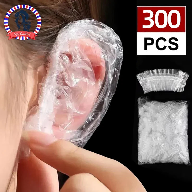 100/200/300PCs Transparent Disposable Waterproof Ear Covers Elastic Earmuffs for Hair Dye Protective Shower Earmuffs for Salon