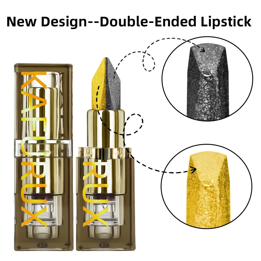 1PC Metallic Finish Lipstick Glitter Black&yellow Two Tone High Pigment Lip Tint  Korean Makeup Hydrating Shine Cosmetic Gifts