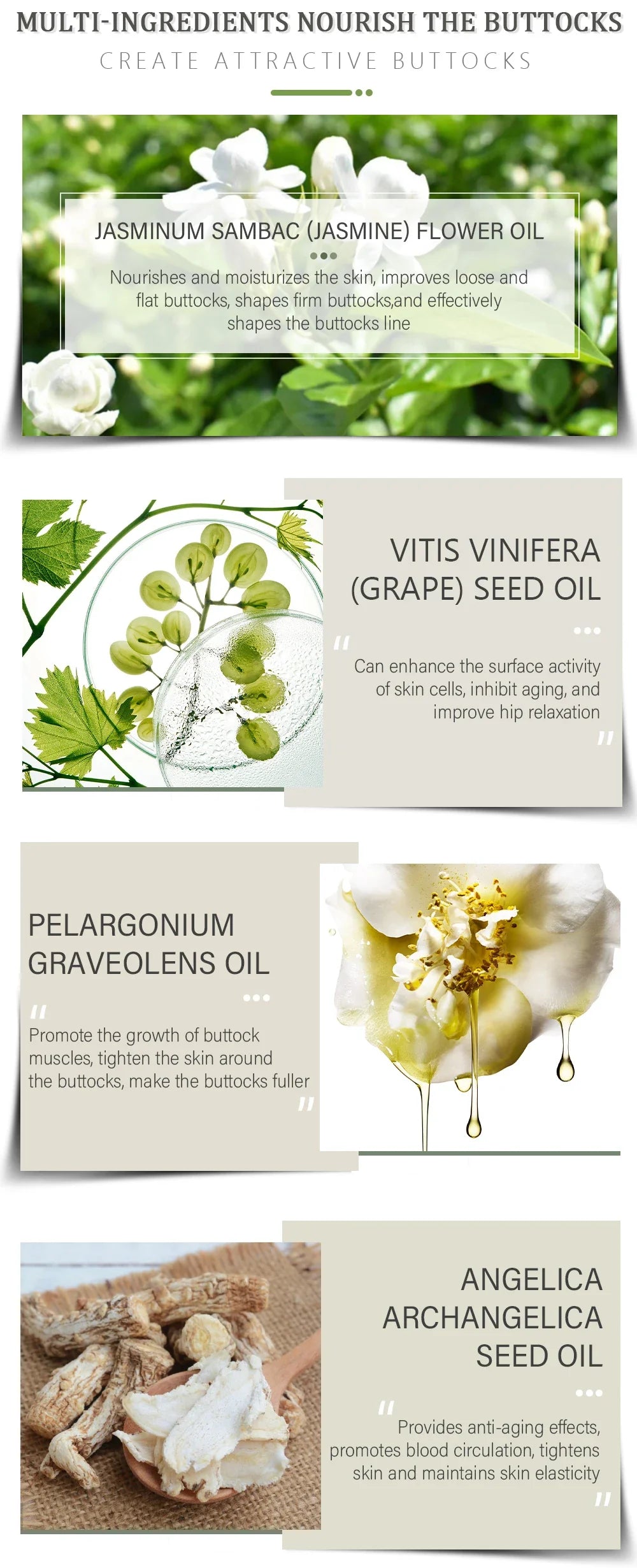 Sexy Butt-Lifting Essential Oil Jasmine Lifting Firming Skin Increase Hips Improve Sagging Body Massage Private Care Up 32ml