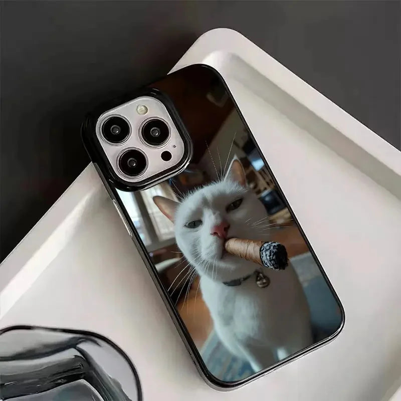 Stylish Cat Smoking Pattern Black Phone Case For iPhone