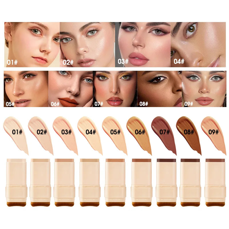 Eraser Concealer Double-Head Foundation Stick, Nine-color Waterproof Non-Gluggy Solid Foundation Cream