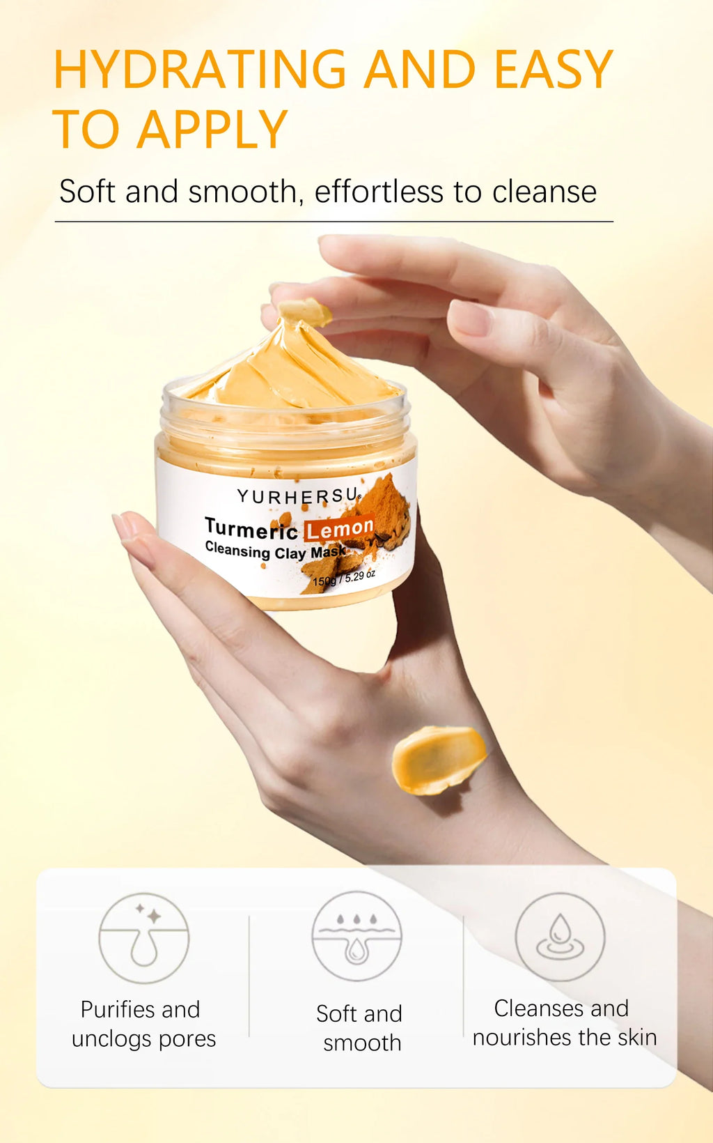 Turmeric and Lemon Deep Cleansing and Pore-Minimizing Clay Mask; Exfoliating and Brightening Clay Mask; Used for Skin Repair.