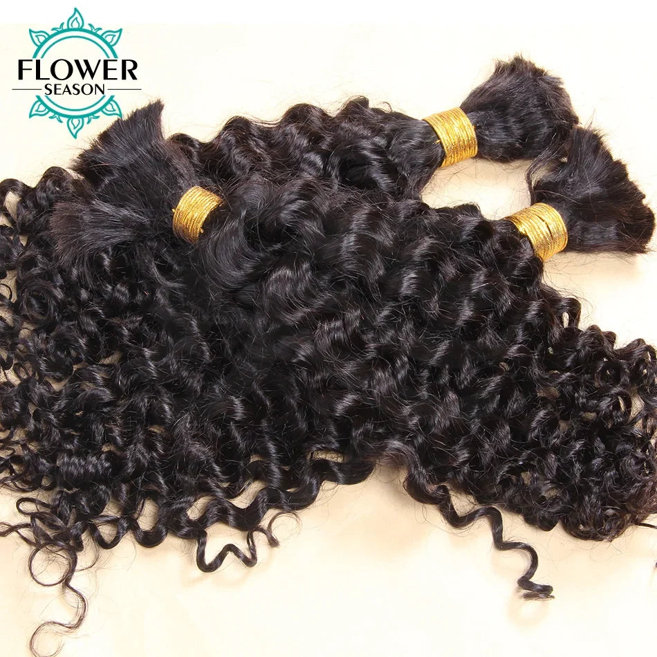 Bulk Human Hair For Braiding Wholesale Burmese Boho Braids Human Hair Extensions No Weft Double Drawn Curly Hair Bulk 3Bundles