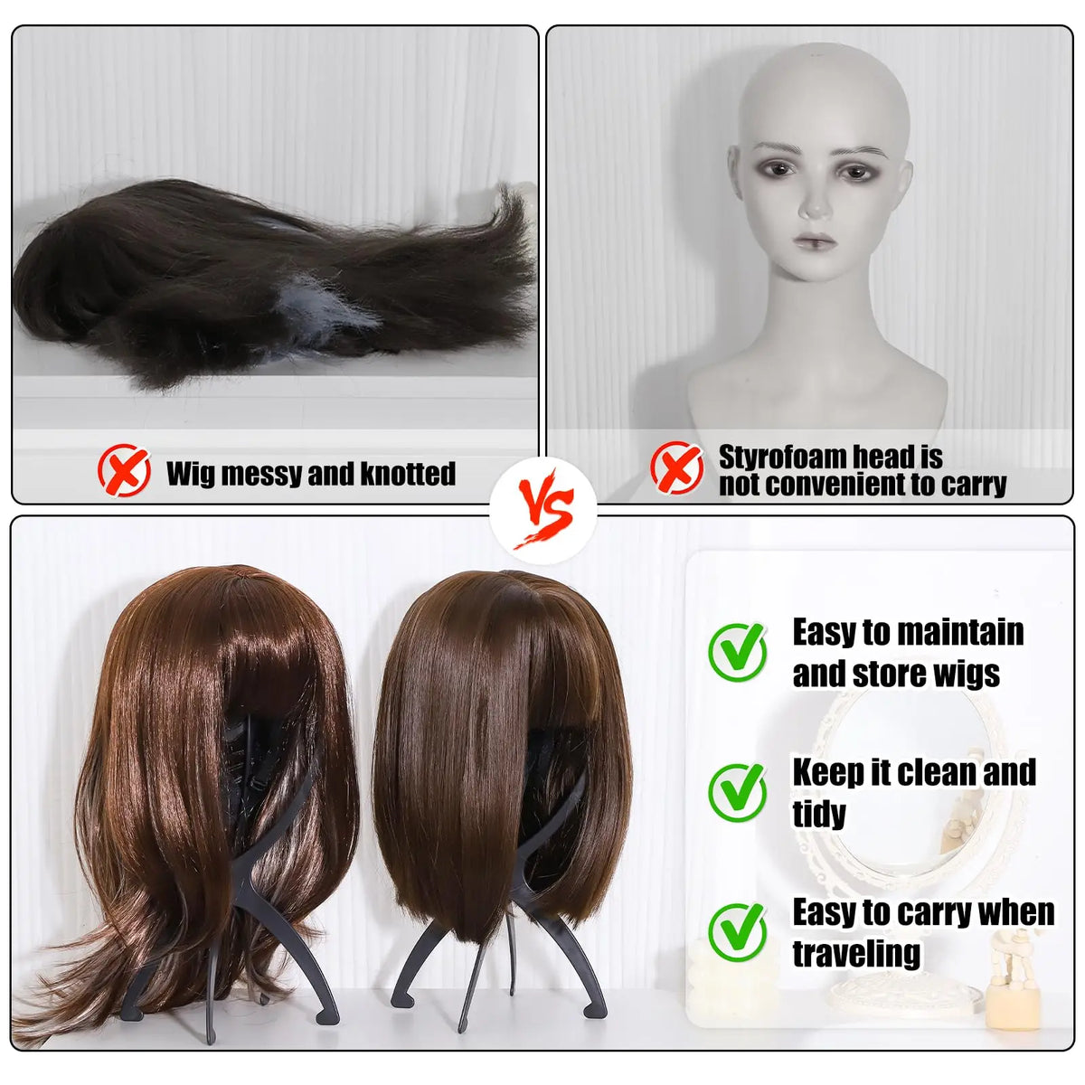 1/2/3pcs Folding Wig Stand Plastic Portable Hat Display Stand Adjustable Durable Barbershop Fashion Model Holder Home Salon Use