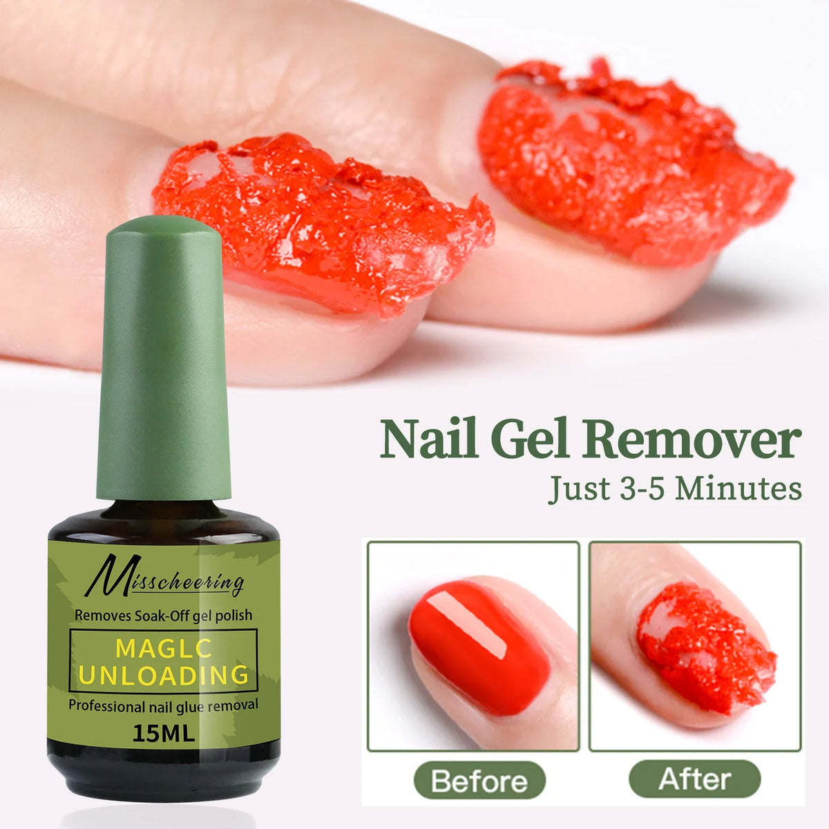 Misscheering 15ml Magic Fast Nail Gel Polish Remover Clean UV Soak Off Semi Permanent Varnish Nail Art Removal Tools Manicure