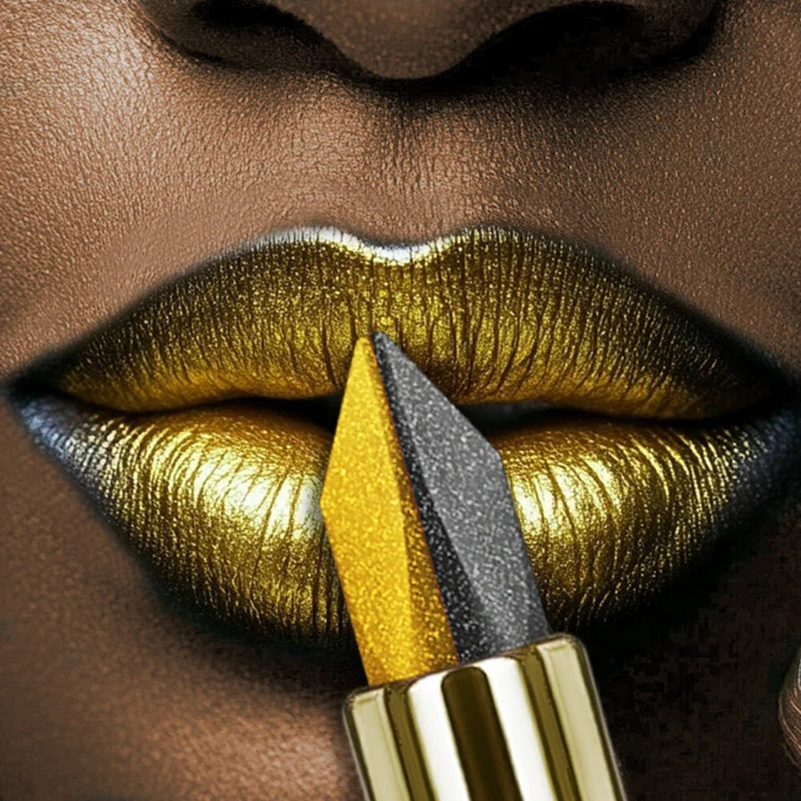 1PC Metallic Finish Lipstick Glitter Black&yellow Two Tone High Pigment Lip Tint  Korean Makeup Hydrating Shine Cosmetic Gifts