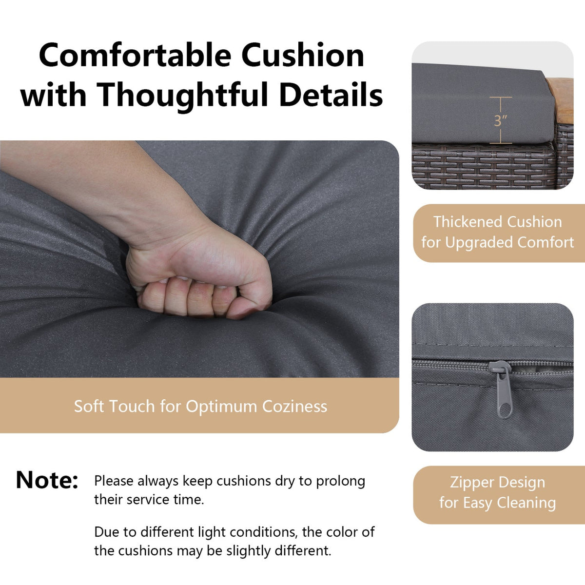 Wicker Patio Ottoman Set of 2 with Cushion