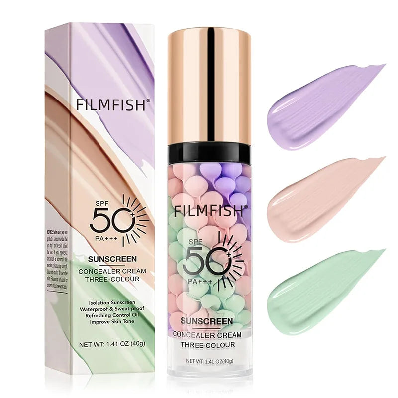 Face Makeup Primer Tri-color Cream Contour Color Isolation Waterproof Makeup Foundation Natural Makeup Base Cream 40g
