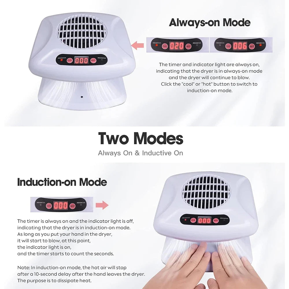 LULAA Air Nail Dryer Automatic Sensor 300W Timing Nail Fan Blow Hands and Feet Warm & Cool Wind Blower Dryer For Nail Polish