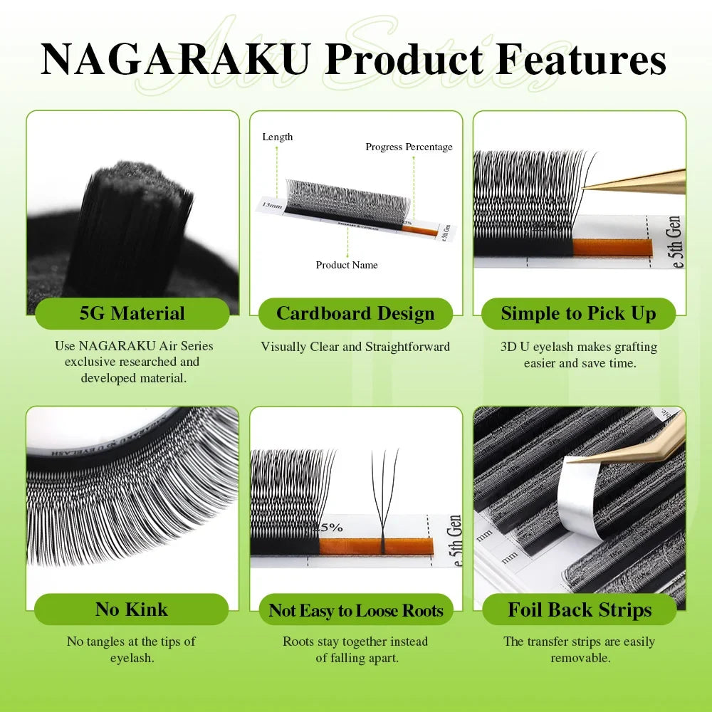 NAGARAKU 3D 4D 5D UU W Eyelashes U Shape Eyelash Extensions Soft Lashes Makeup Mesh Net Cross Premade Volume Eyelash
