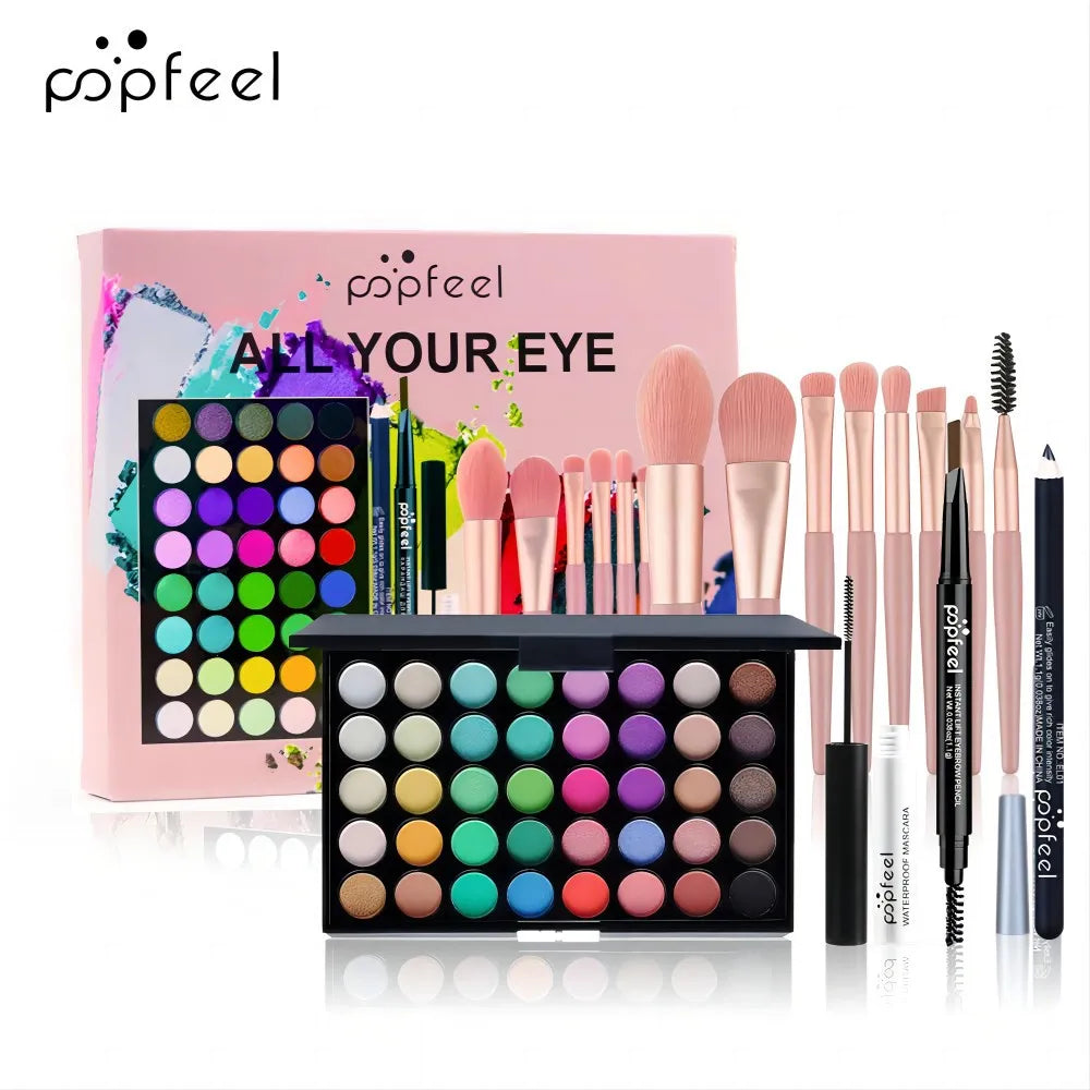 POPFEEL All-in-One Makeup Kit Gift Set with Eyeshadow Palette Foundation Lip Gloss Blush Brushes Eyeliner and More Beauty Gifts