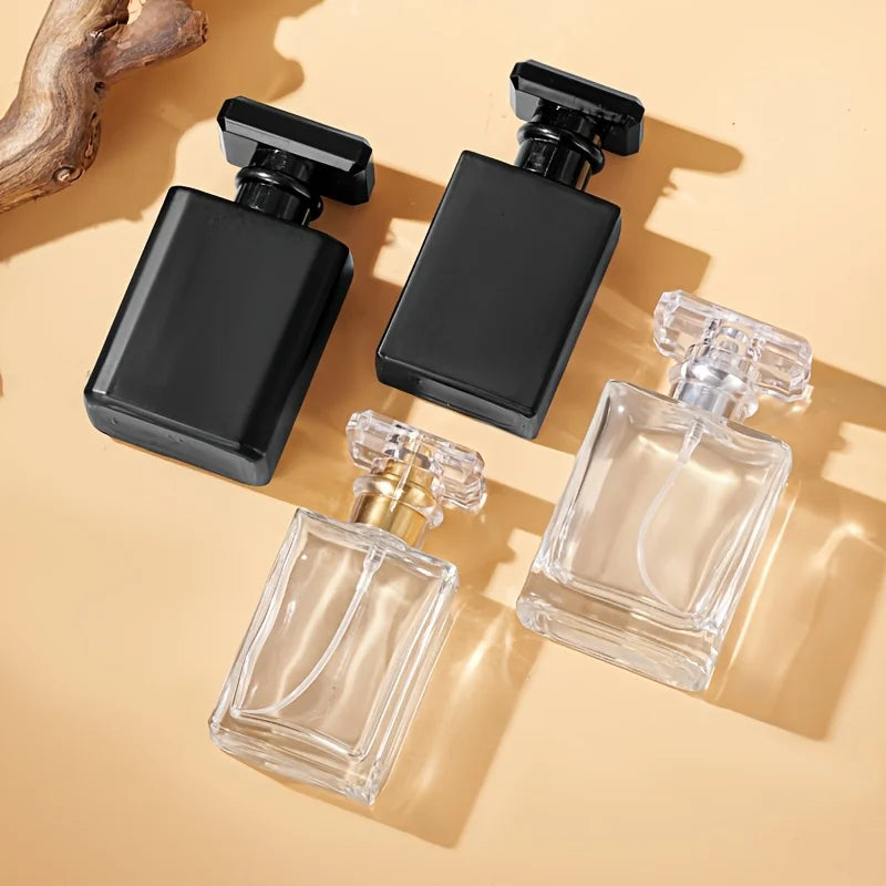 1PC Elegant Portable Glass Perfume Atomizer 1.01oz Square Flat Spray Bottle with Black Cap BPA Free Travel Friendly