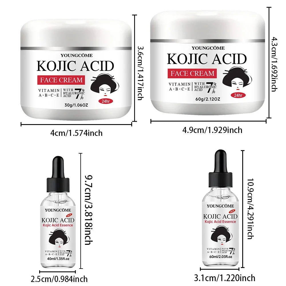 YOUNGCOME Kojic Acid Serum &Cream Bundle - Brightening Set for Dark Spots, Acne Scars, Anti-Aging Evens Skin Tone 2-in-1 Skincar