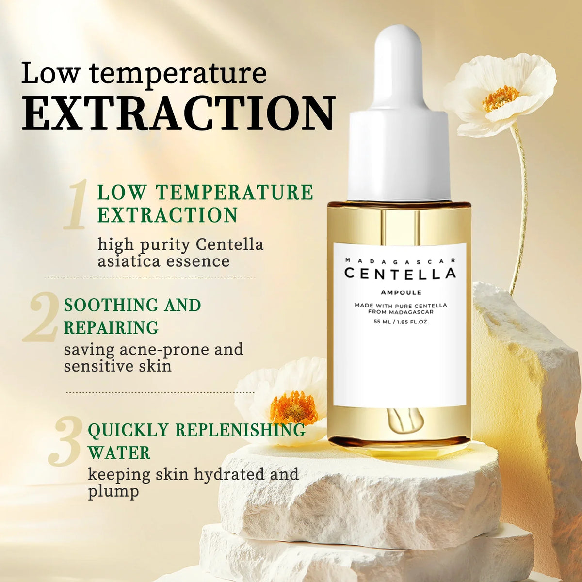 Centella Asiatica Brightening Serum: Calms Irritation, Reduces Breakouts, Balances Sebum & Diminishes Dark Marks for Clear Skin.