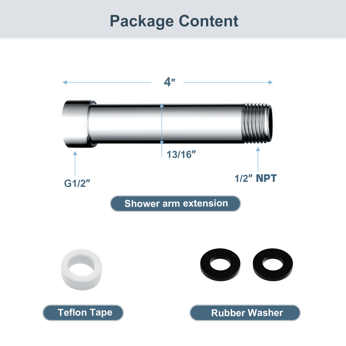 4-Inch & 6-Inch Shower Extension Arm for Rain and Handheld Shower Heads