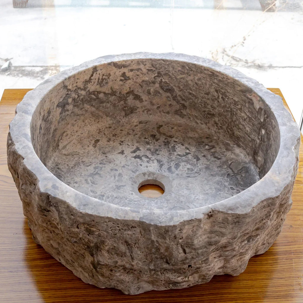 Silver Travertine Rustic Stone Above Vanity Bathroom Sink (D)16" (H)6"