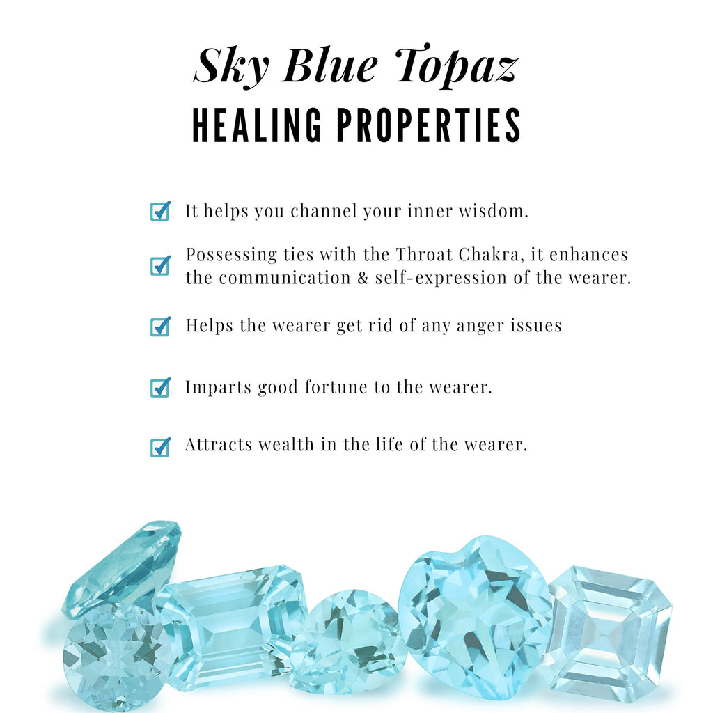 Sky Blue Topaz Vintage Style Engagement Ring with Lab Diamonds