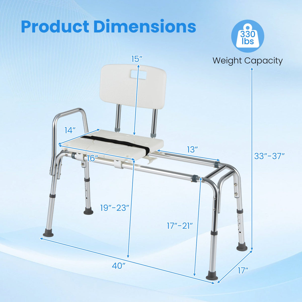 Sliding Transfer Bench with Adjustable Height for Bathtub