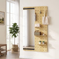 Full Length Wall Mirror with Sliding Pegboard & Shelves