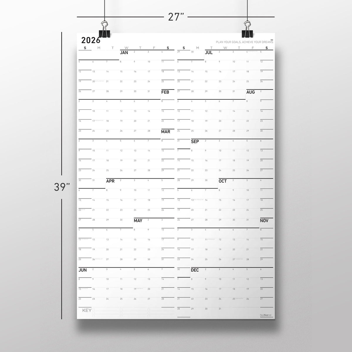Sunday Monochrome Large Wall Calendar (27x39)