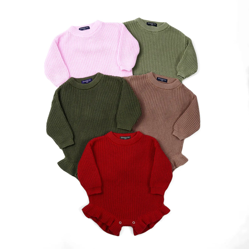 Ruffle Chunky Knit Baby Romper in Red Xmas