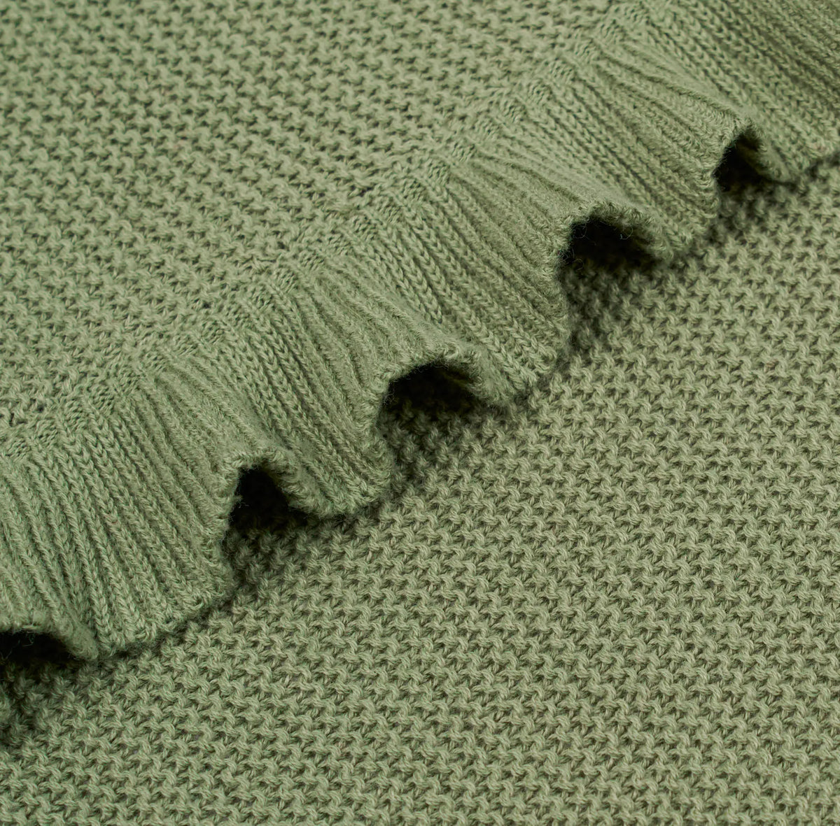 Ruffled Edge Knit Baby Blanket in Sage Green