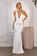 Amoris T720W Halter Satin Sleek Floor Length Satin Bridal Gown