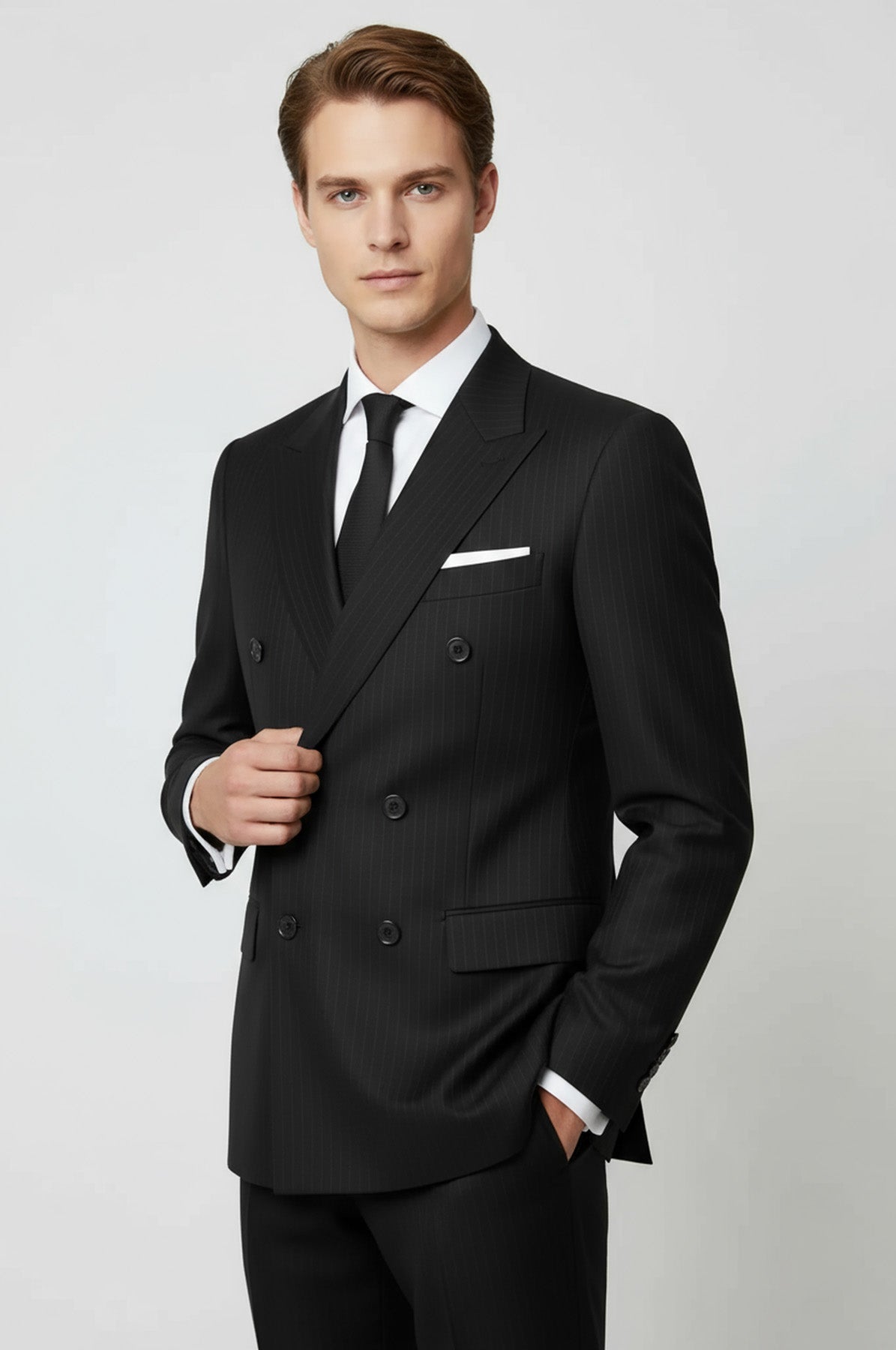 Striped Wide Collar Black Men Double-Breasted Suit - Wessi