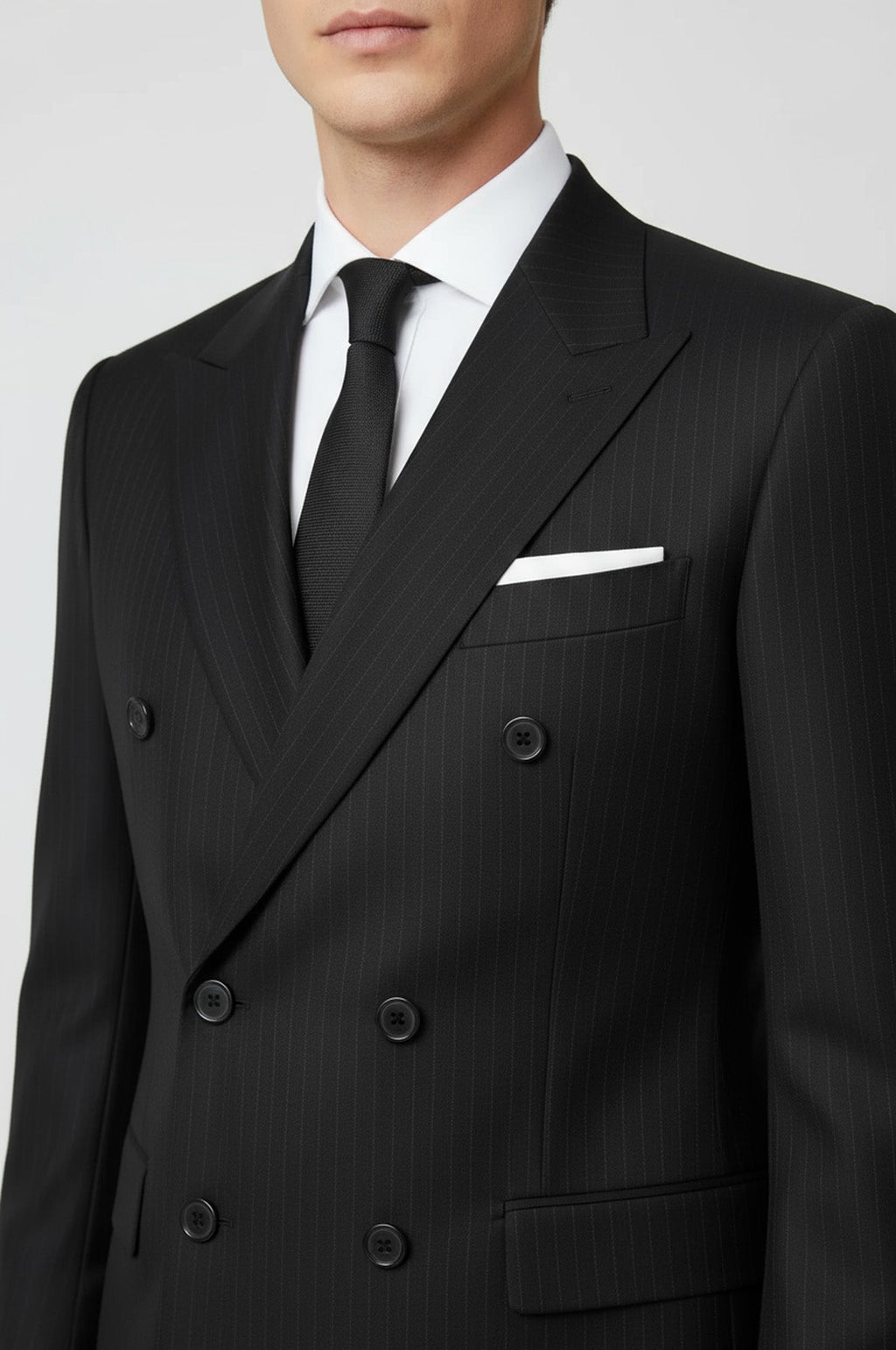 Striped Wide Collar Black Men Double-Breasted Suit - Wessi