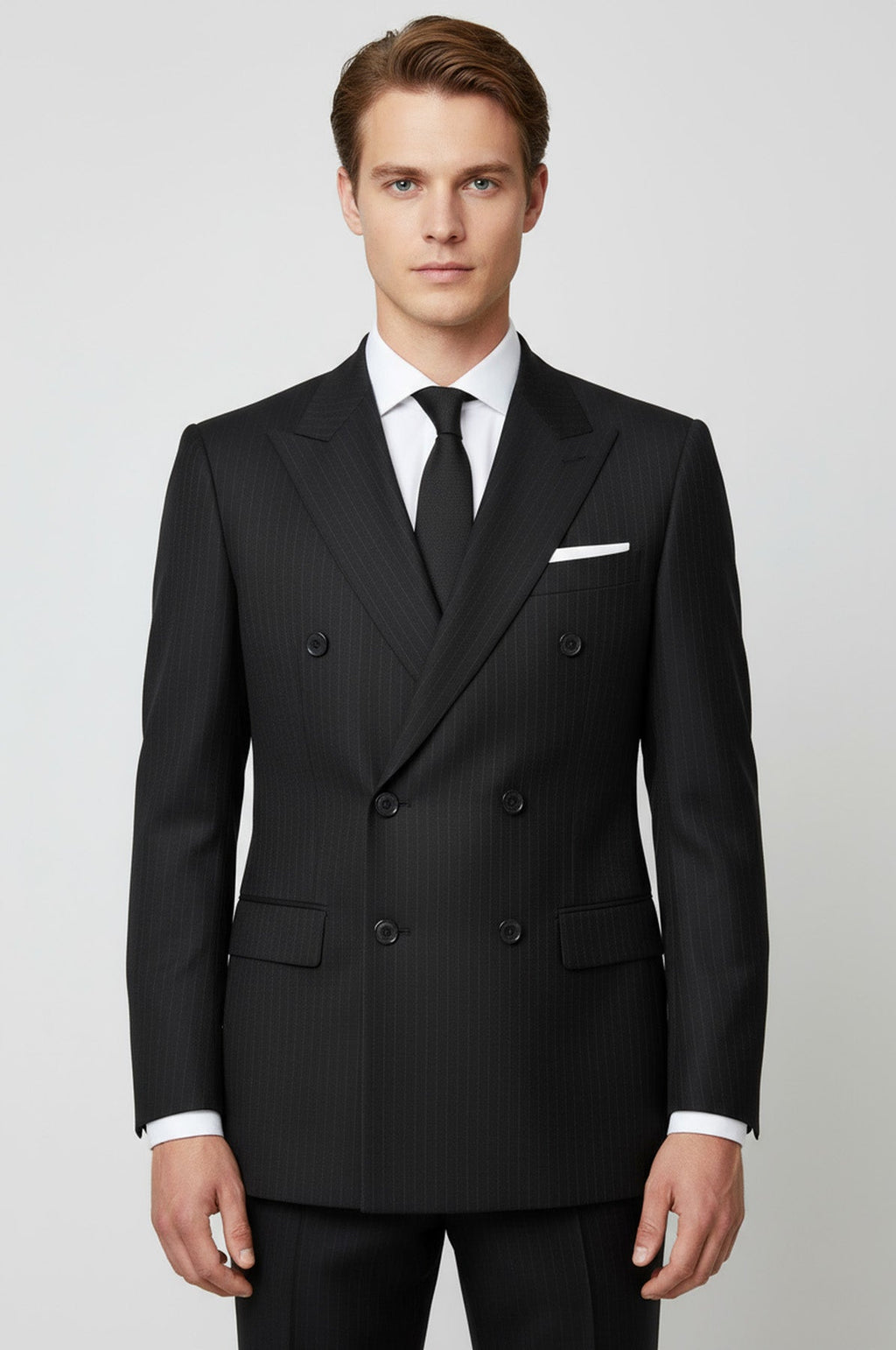 Striped Wide Collar Black Men Double-Breasted Suit - Wessi