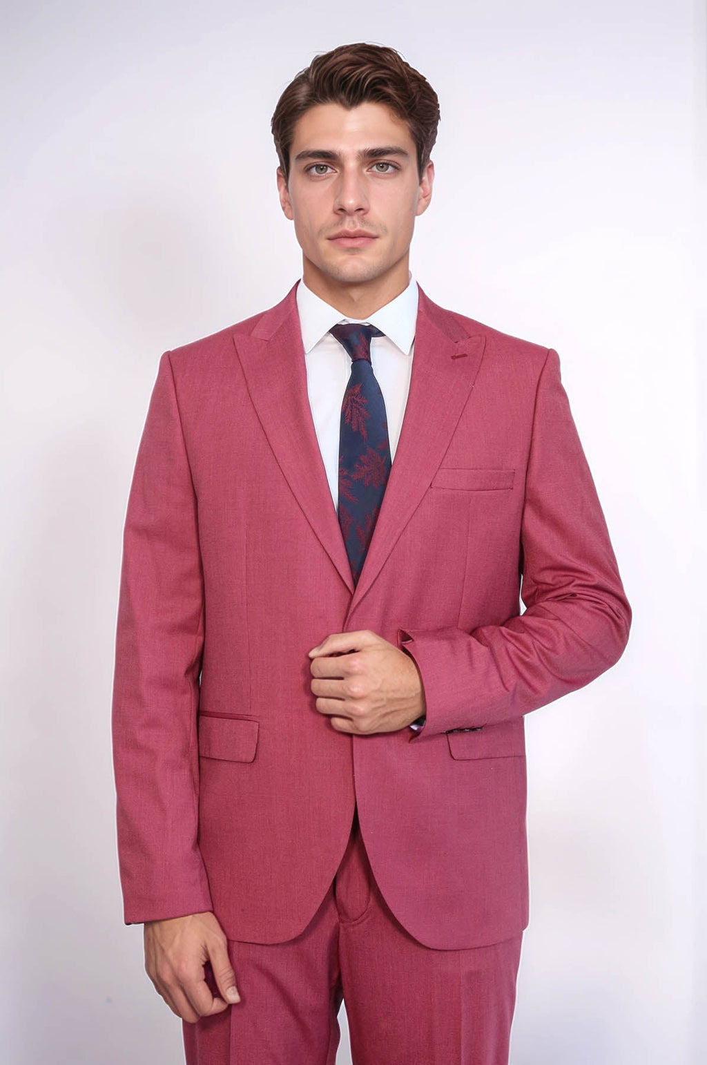2 Piece Patterned Slim Fit Magenta Men Suit - Wessi