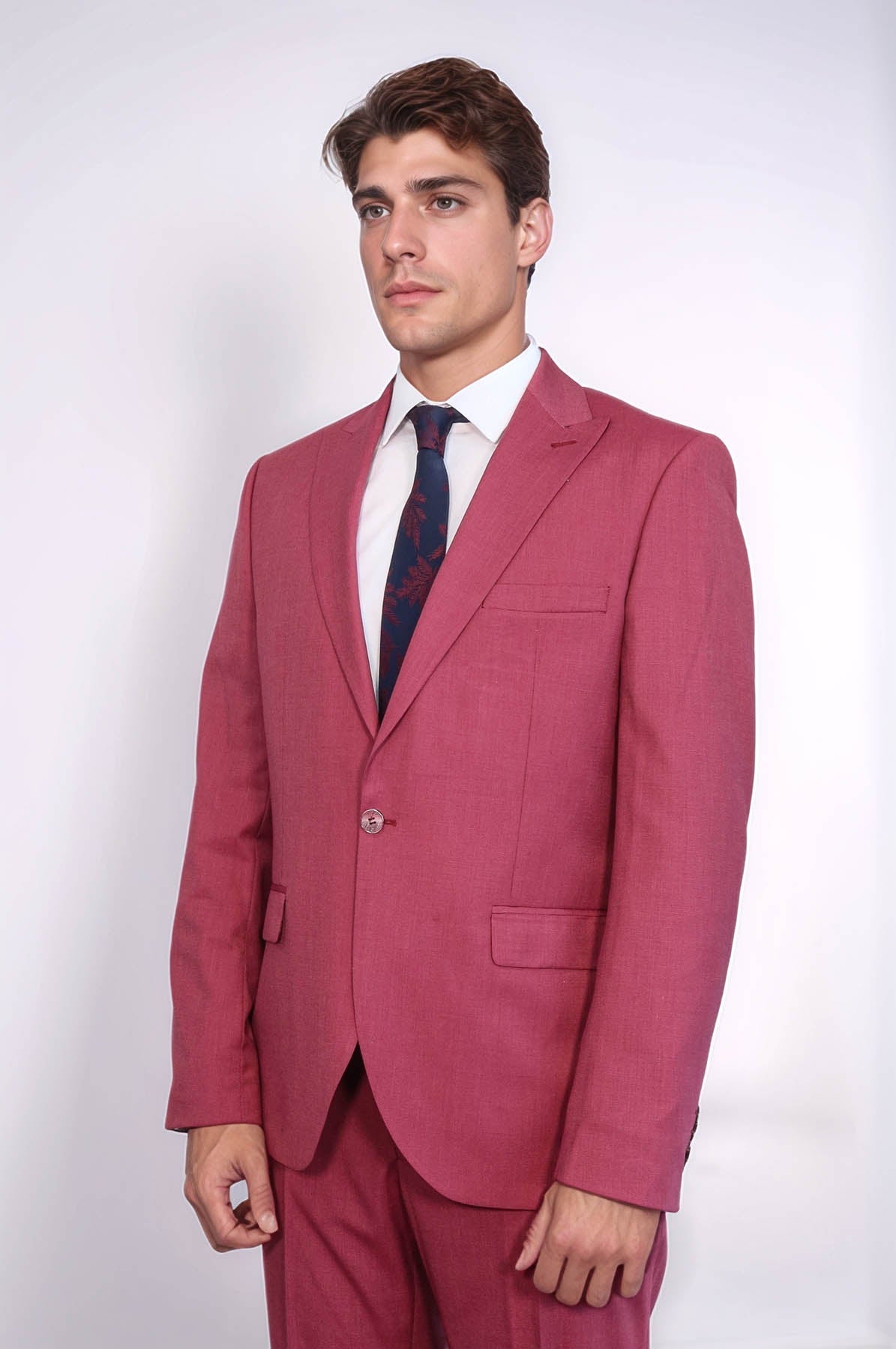 2 Piece Patterned Slim Fit Magenta Men Suit - Wessi
