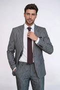 Striped Two Piece Grey Men Suit - Wessi