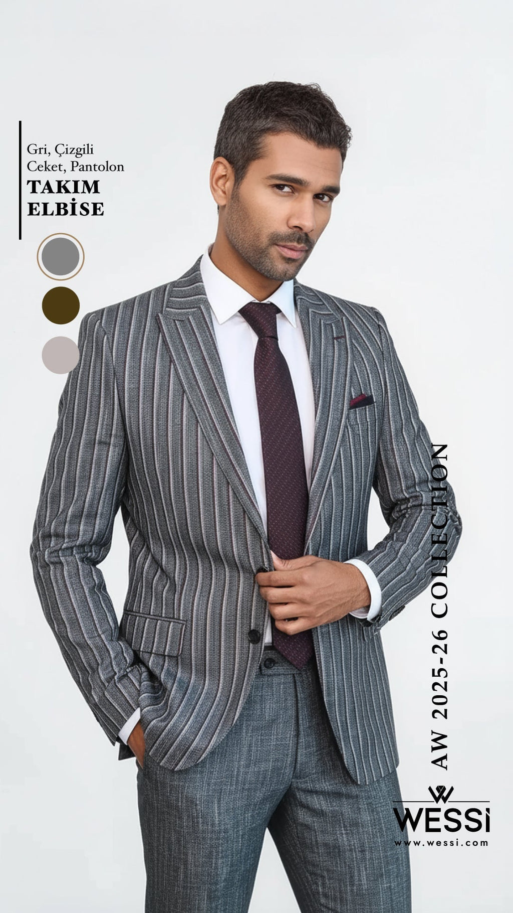 Striped Two Piece Grey Men Suit - Wessi