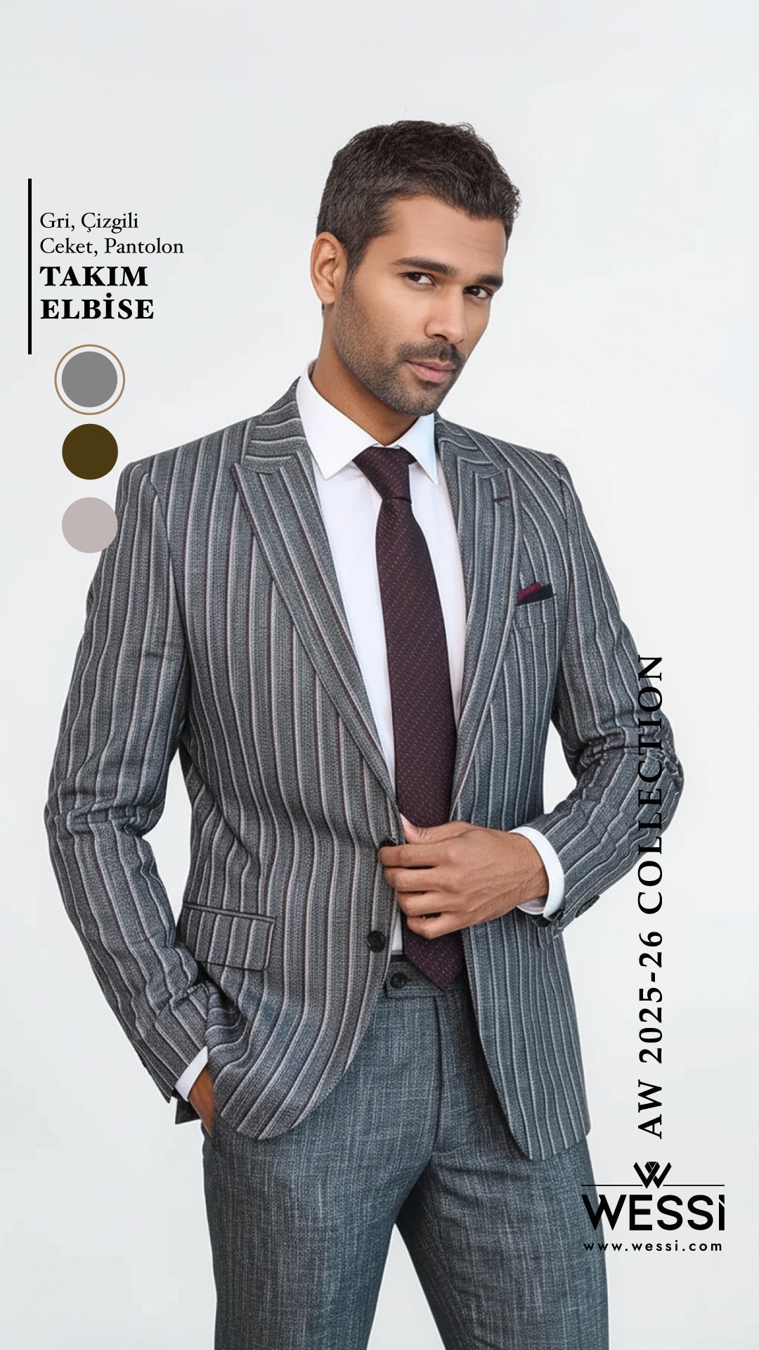 Striped Two Piece Grey Men Suit - Wessi