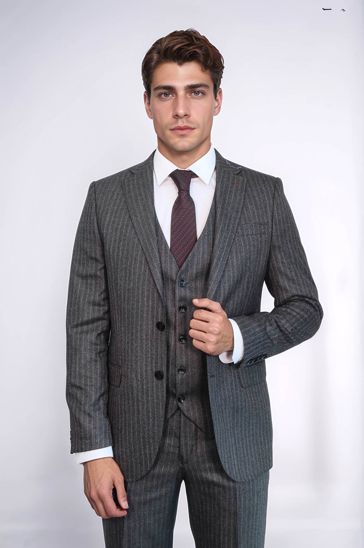 Striped Black Vested Suit - Wessi