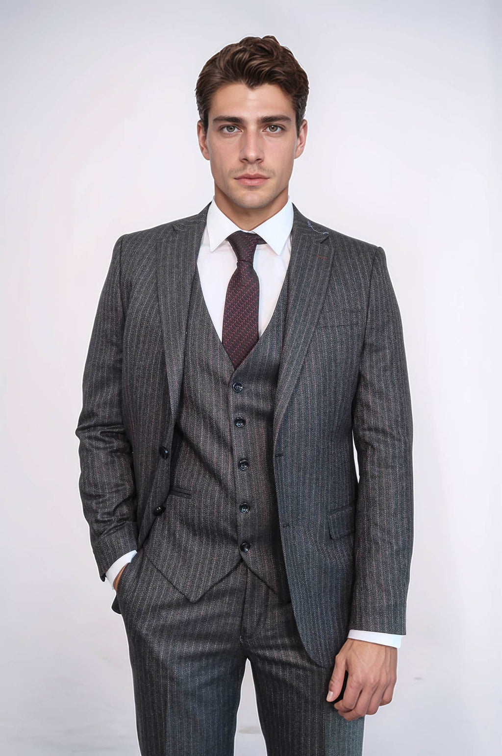 Striped Black Vested Suit - Wessi