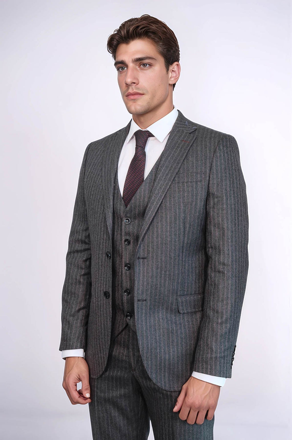 Striped Black Vested Suit - Wessi