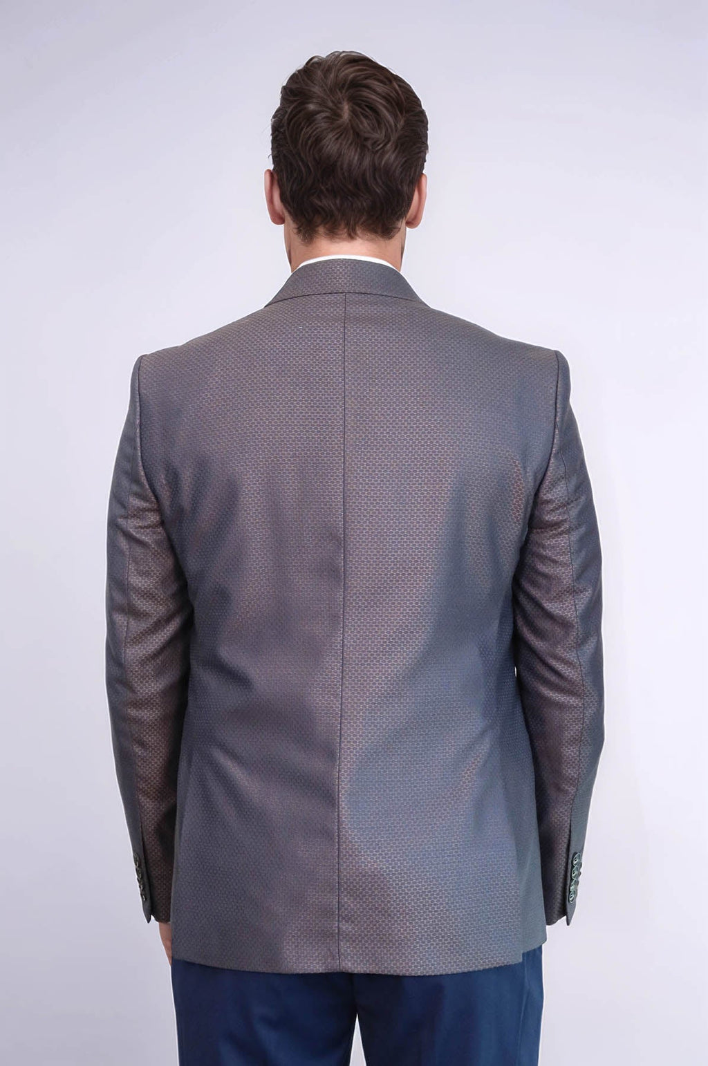 Patterned Navy Blue Brown Men Suit - Wessi